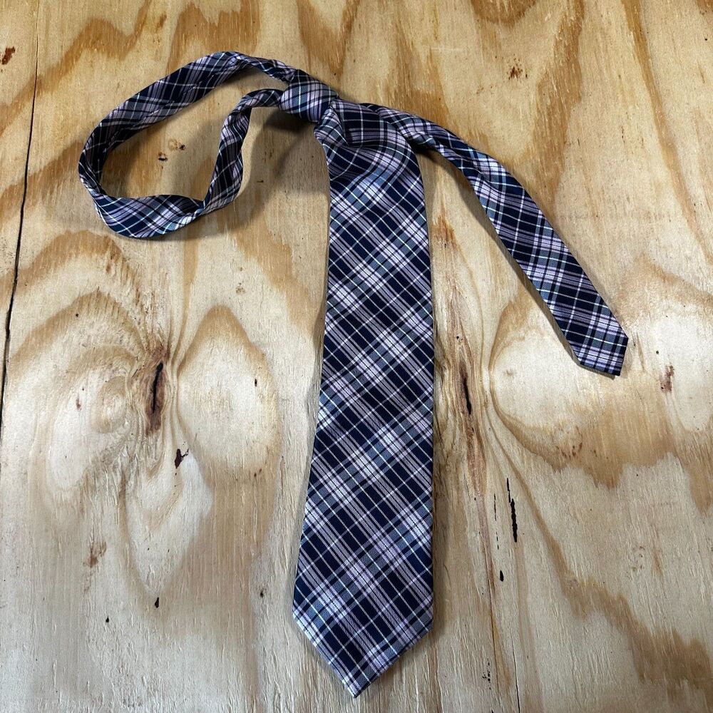 Chaps Pink & Navy Plaid Silk Tie One Size